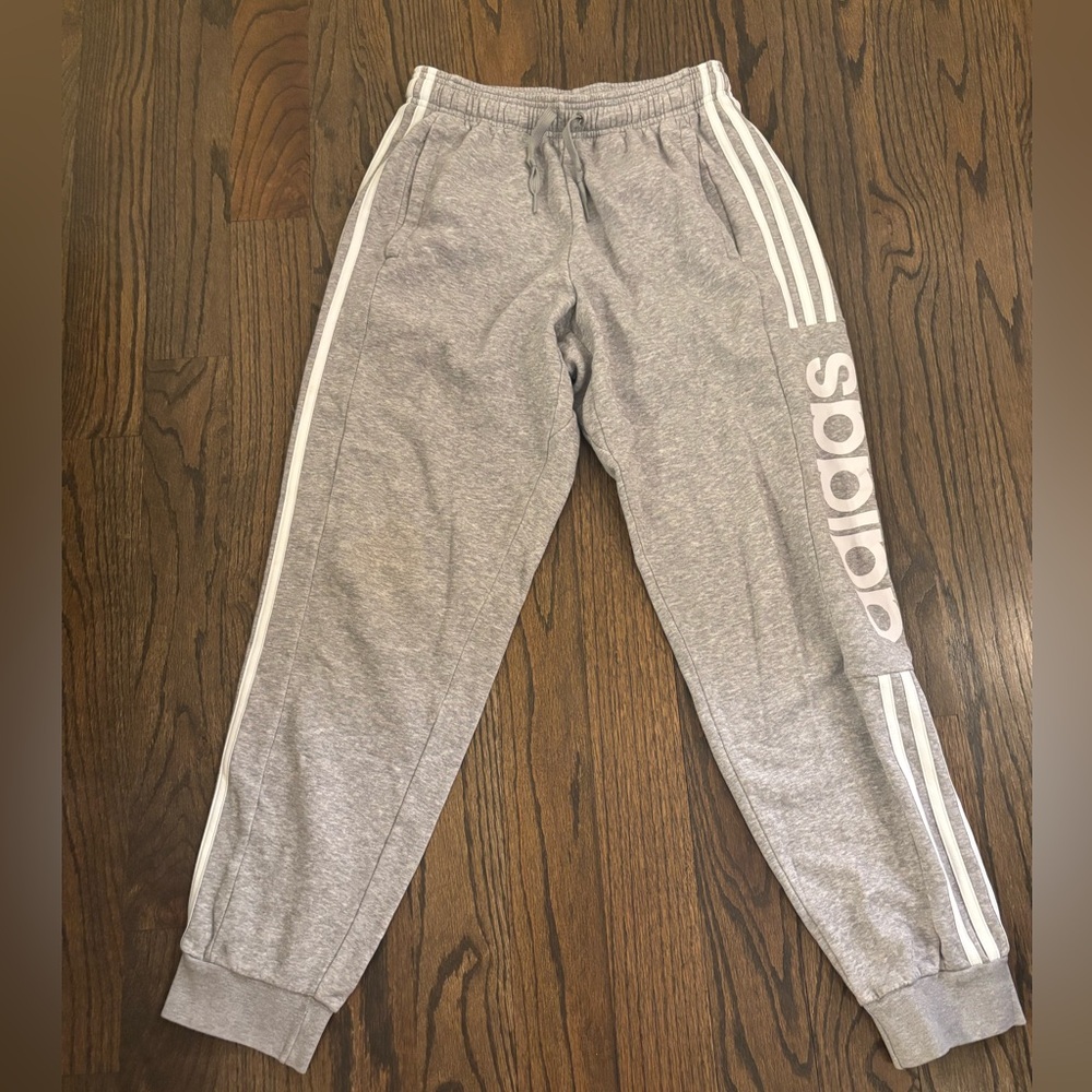 Adidas Mens Light Gray Sweatpants with White Stripes - Picture 1 of 5